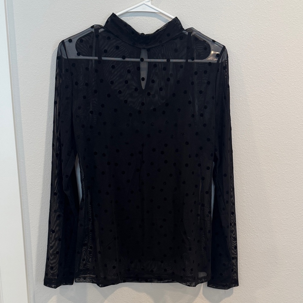 INC International Concepts Black Sheer Polka Dot Blouse